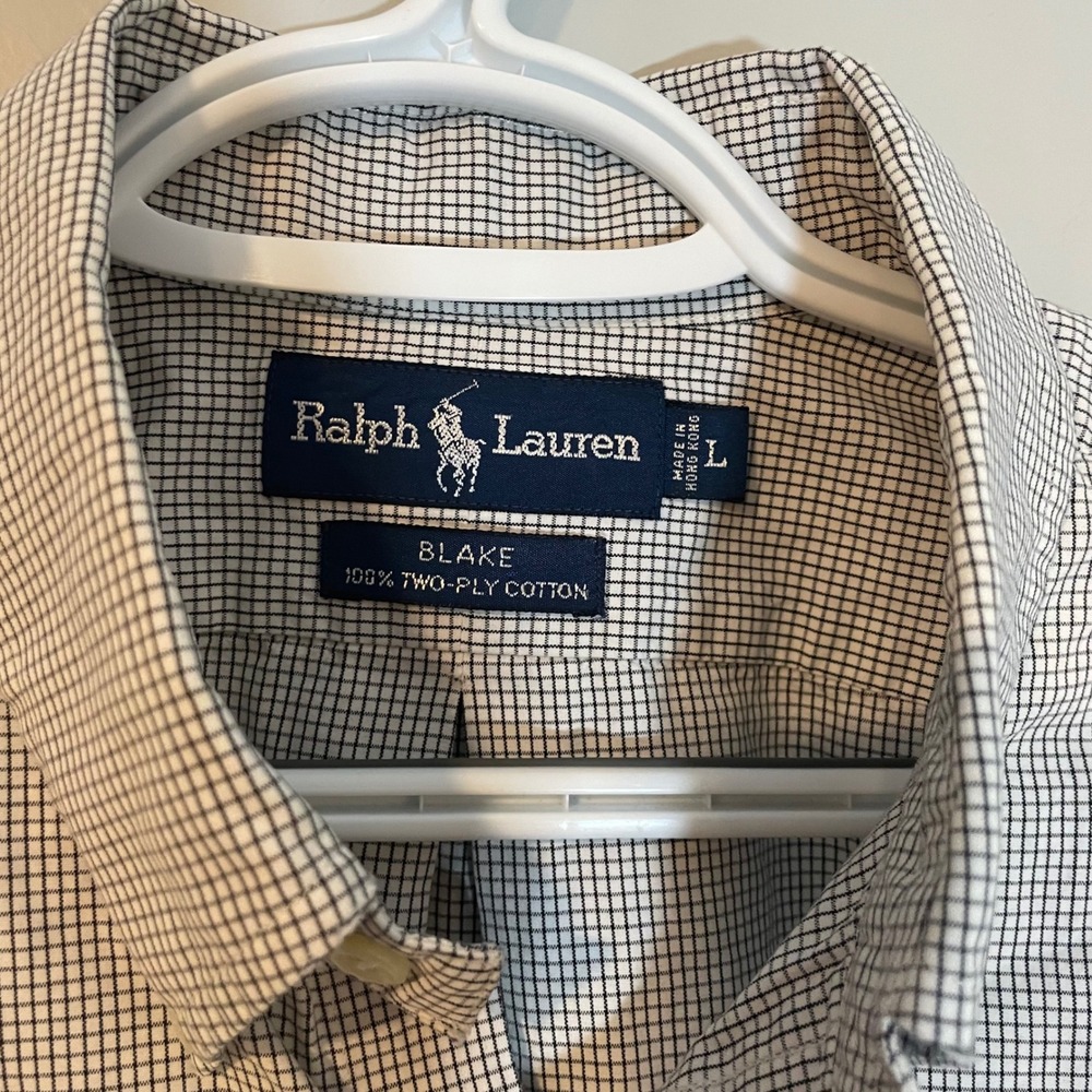 Ralph Lauren Blake Mens Long Sleeve Gingham Button Down Shirt Size L Black White - Picture 3 of 8